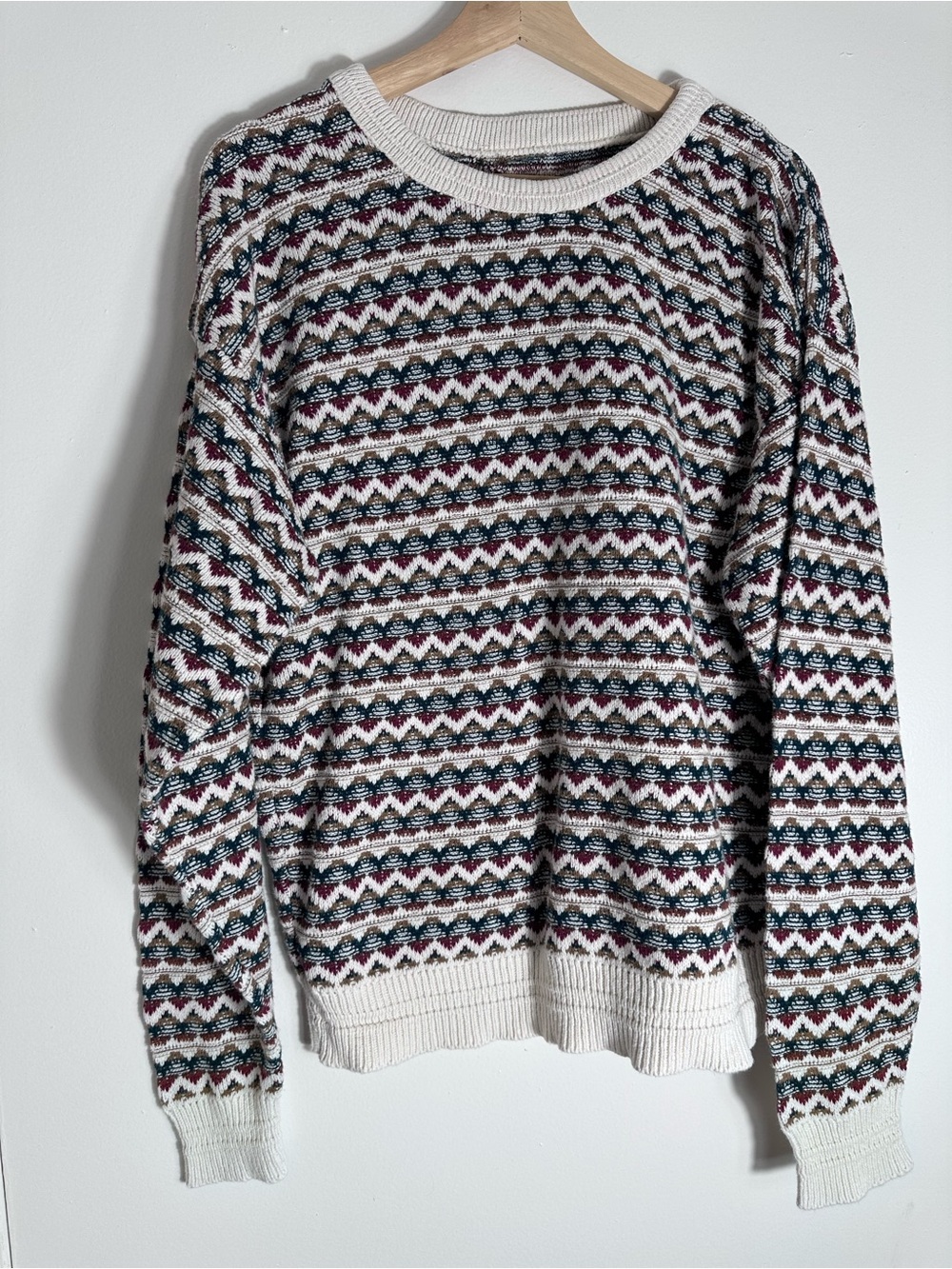 Vintage Classic Patterned Crewneck Sweater - Cream with Multicolor Fair Isle